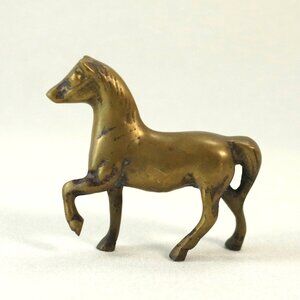 Vintage Primitive Brass Horse Figurine, Walking Pose
